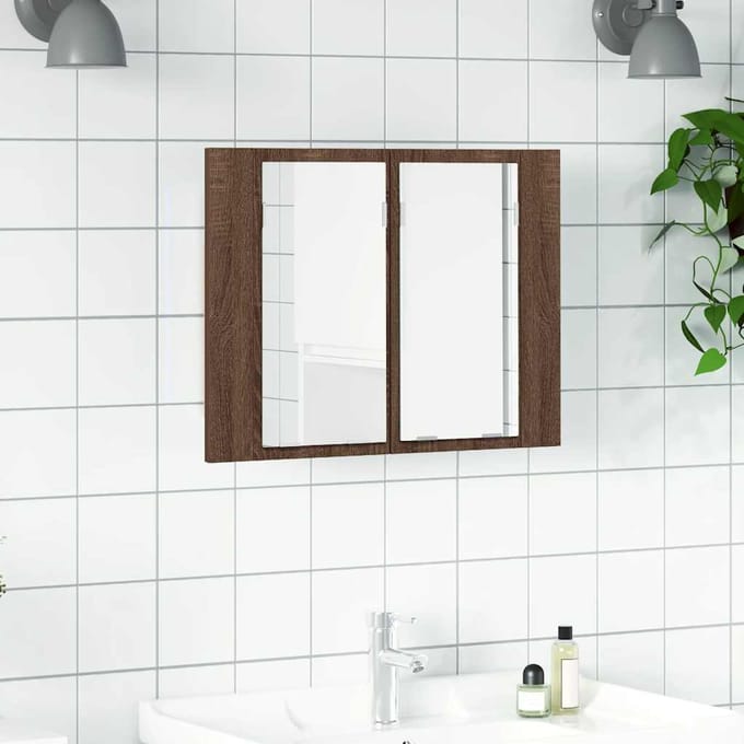 vidaXL - Spiegelkast - LED - 60x12x45 - cm - bewerkt - hout - bruin - eikenkleur