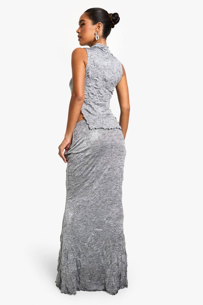boohoo Dames Crinkle Marl Maxi Rok | Grijs | Maat: 42