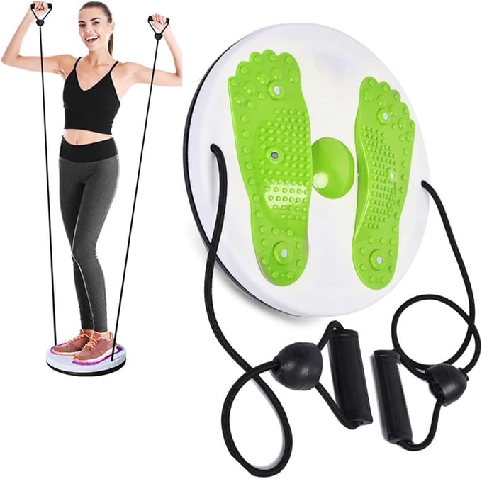 Taille Trainer Disc - Twist Board - Lichaam Vormgeven - Met Trekkoorden - 27.5 cm Diameter - Groen