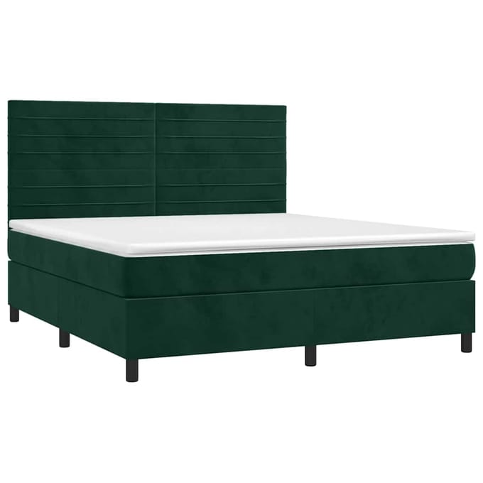 vidaXL - Boxspring - met - matras - en - LED - fluweel - donkergroen - 180x200 - cm