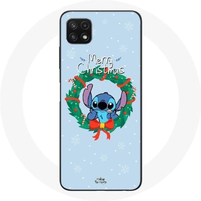 Coque pour Samsung Galaxy A22 5G Stitch neige joyeux Noël bleu