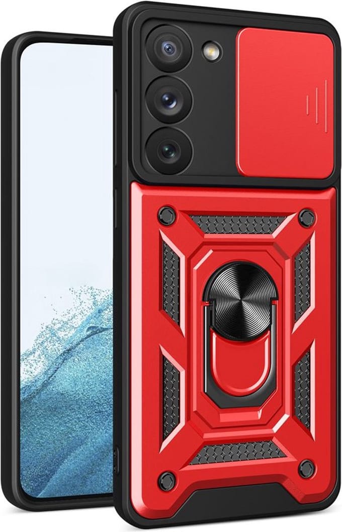 MobyDefend Hoesje - Geschikt voor Samsung Galaxy S23 - Pantsercase Met Draaibare Ring - Rood