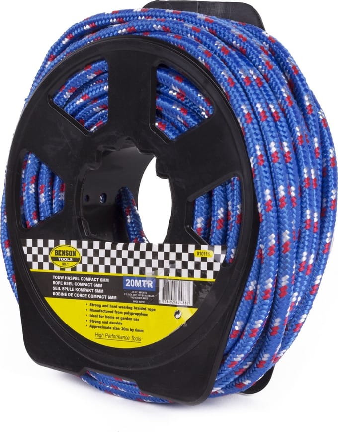 Benson Touw met haspel - 20 meter - 6 mm dikte - nylon - waslijn touw