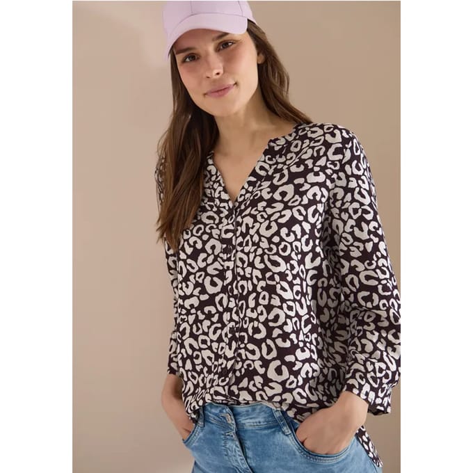 Blouse met leopatroon in linnenmix