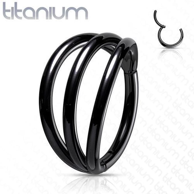 Piercing titanium high quality tripple hoop 1.2x8 - zwart - LMPiercings