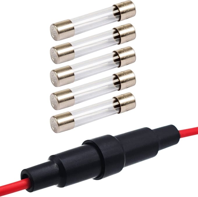 VLTG Zekeringhouder met Draad 6.3x32mm - 8A - Groot - T(traag) - inclusief 5x Glaszekeringen