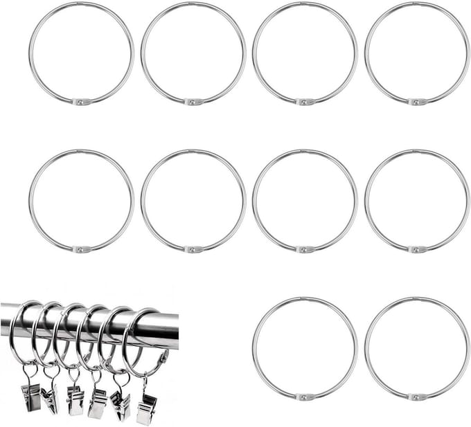 Sterke douchegordijnringen set van 10 stuks, 8 cm diameter, ideaal voor sleutels, documenten en meer