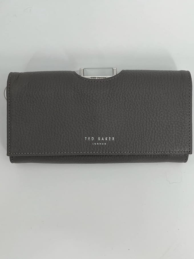 Ted Baker leren portemonnee 19 cm grijs