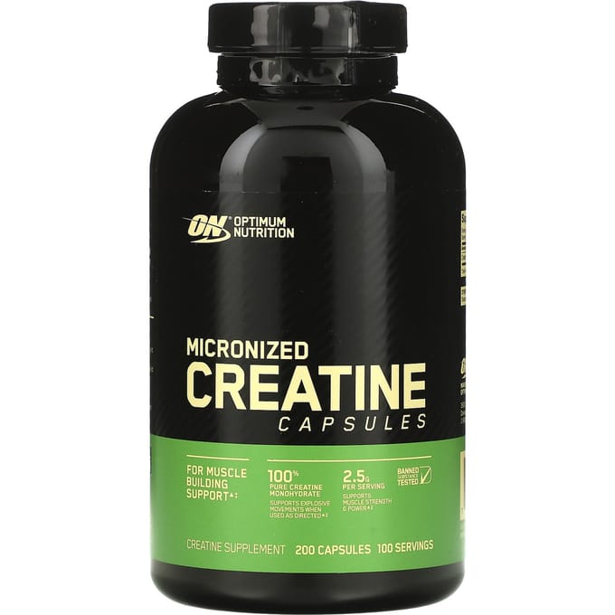 Optimum Nutrition, Gemicroniseerde Creatine Capsules, 2,5 g, 200 Capsules (1,25 g per capsule)