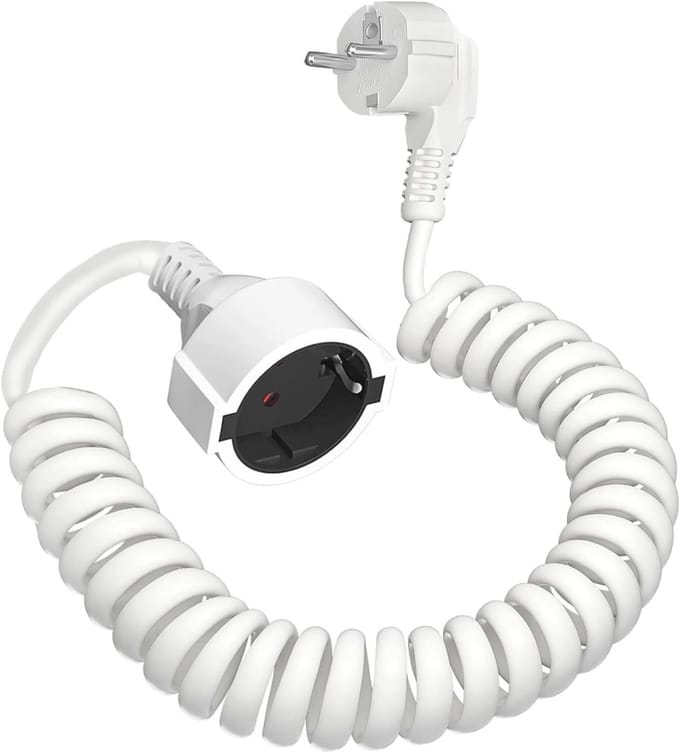 Spiraalverlengkabel 0,76 m tot 4 m - IP20 met Schuko-stekker - Flexibele en Elastische Verlengkabel