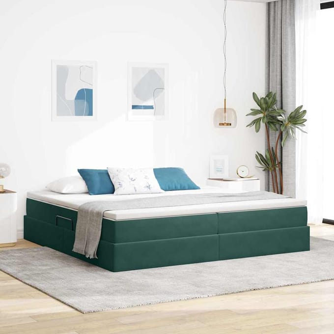vidaXL - Opbergbed - met - matras - Donkergroen - 200 - x - 200 - cm - Fluweel