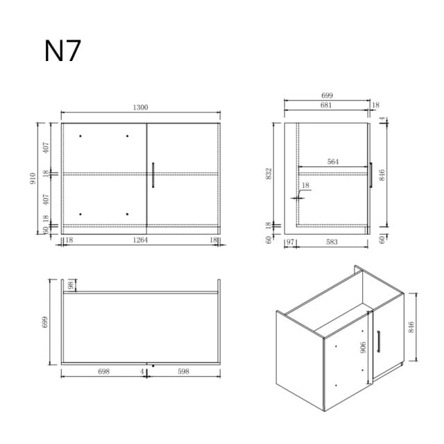 Wasophoogte® Keukenkast - Onderkast keuken - Module N7 - 700(D)*1300(B)*910(H) mm - Wit