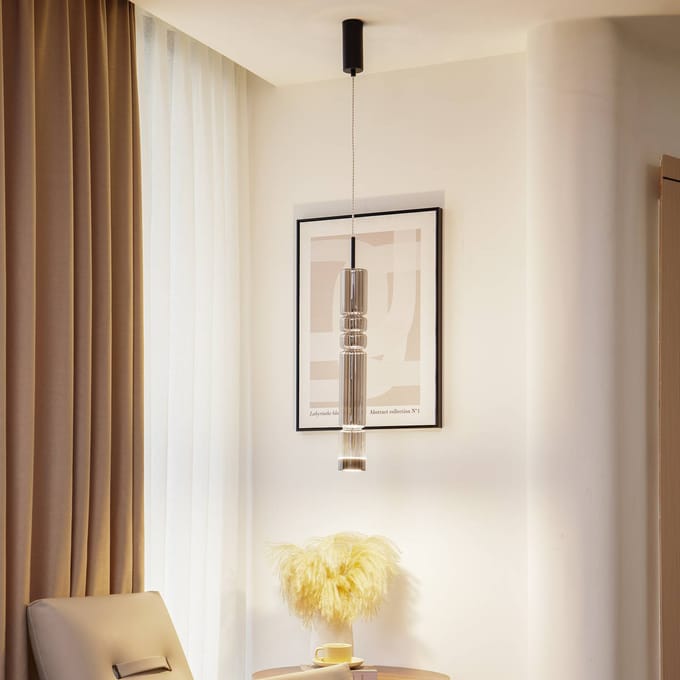 Lucande LED hanglamp Christelle, zwart, Ø 8 cm, glas