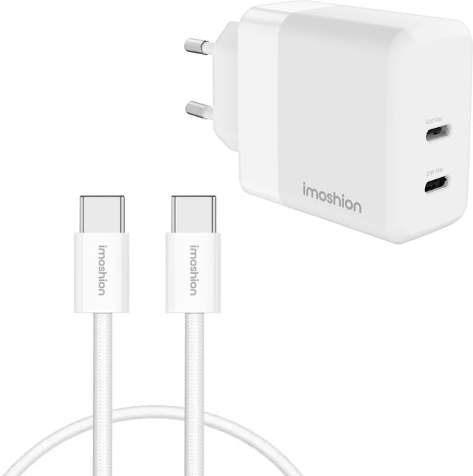 imoshion Oplader 2x USB-C 40W + USB-C naar USB-C Kabel 1 meter - Snellader