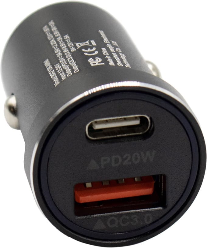 45W Dual Autolader USB-C en USB-A - Snellader Dual poort Zwart