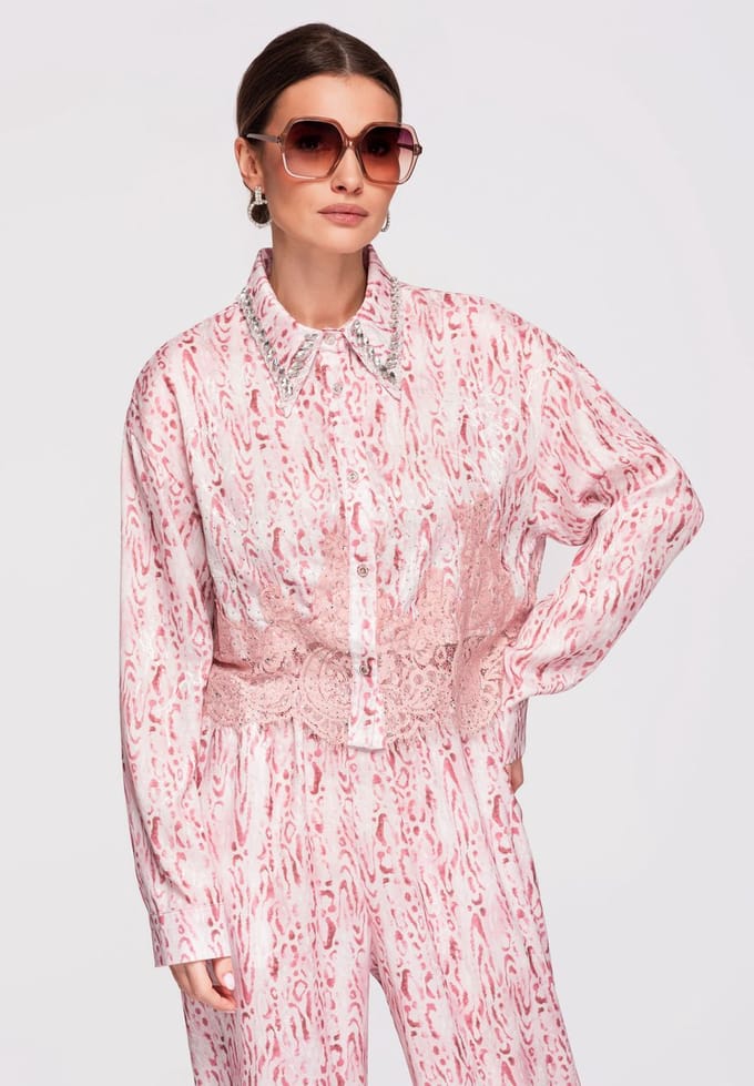 OMBRE Overhemd - Loose Fit - Lange Mouw - Knopen Roos S/M