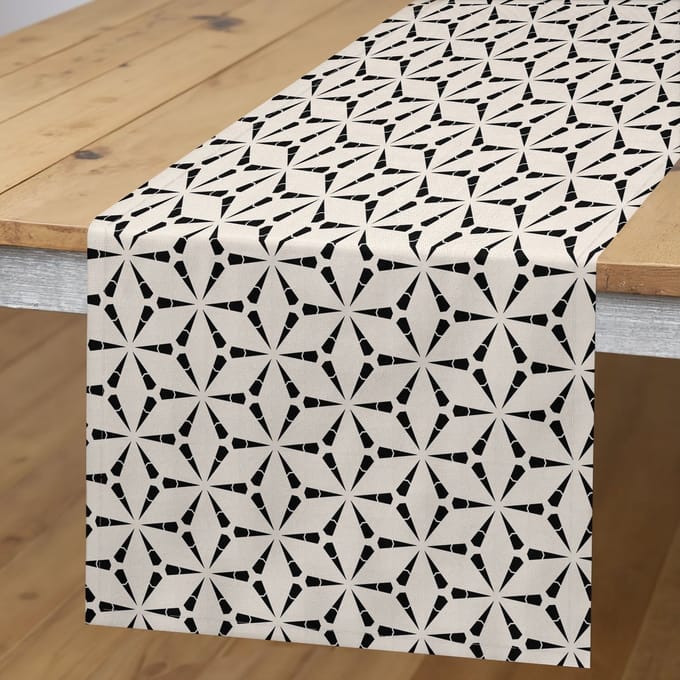 ABAKUHAUS Tafelloper – Abstracte bladeren – 40×180 cm – Champagne/Antraciet