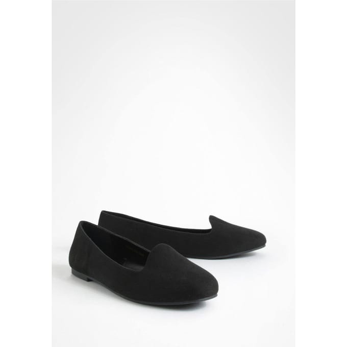 boohoo Dames Wide Fit Basic Slipper Ballet Flats | Zwart | Maat: 41