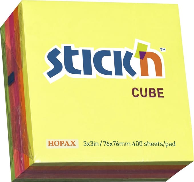 Stick'n sticky notes - Kubus memoblok - 76x76mm - Neon Kleuren - 400 memoblaadjes