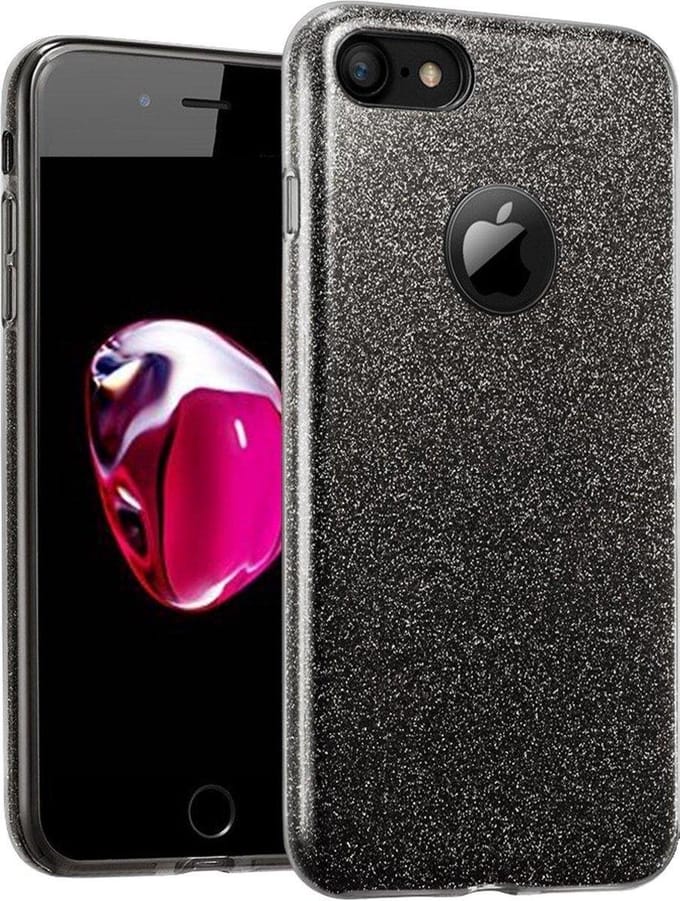 Geschikt voor Apple iPhone 7 - 8 Backcover - Zwart - Glitter Bling Bling - TPU case