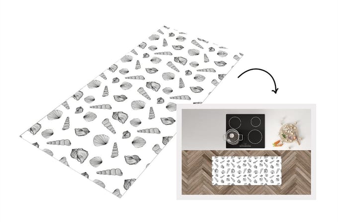 Keukenloper - Loper keuken - Schelp - Zwart Wit - Design - 120x50 cm - Keukenloper vinyl