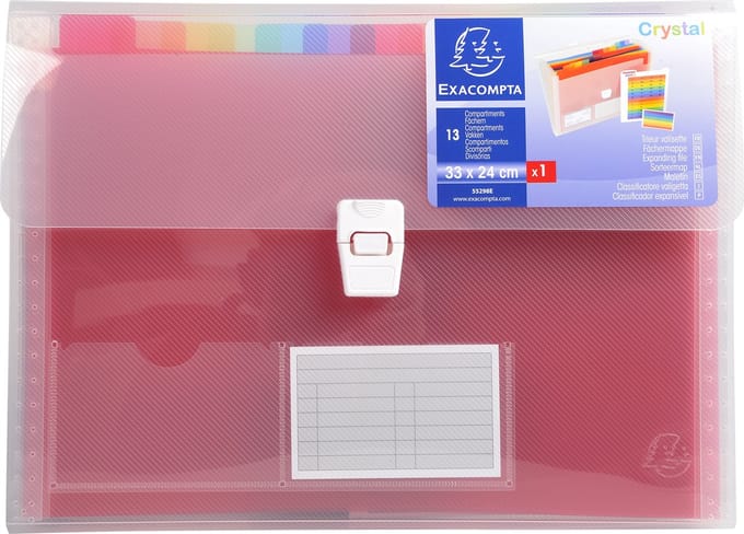 Exacompta 5x Crystal PP sorteermap 13 indelingen - 33x25 cm - Transparant - 55298E