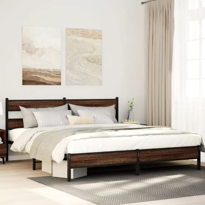 vidaXL - Bedframe - zonder - matras - metaal - bruin - eikenkleur - 180x200 - cm
