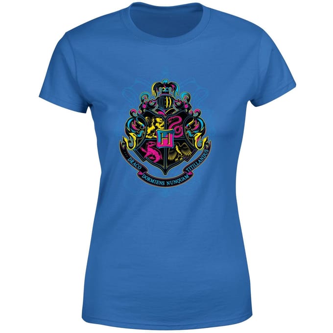 Harry Potter Hogwarts Neon Crest Women's T-Shirt - Blue - S