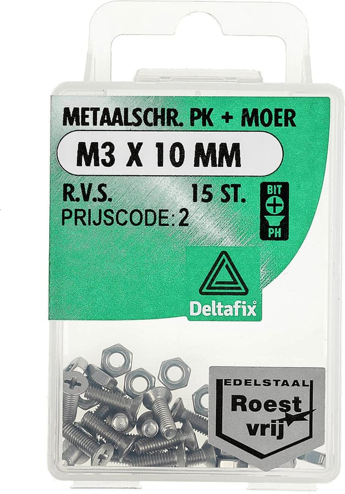 Deltafix - M.schroef moer pk m3x10mm rvs 15st