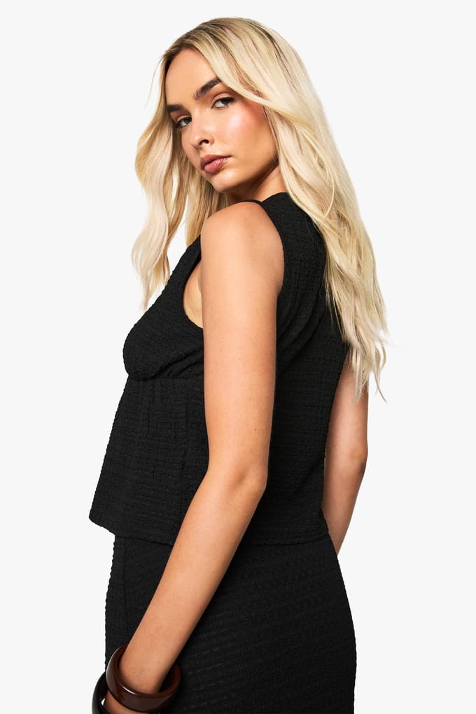 boohoo Dames Beaded Textured Tie Front Waistcoat | Black | Maat: 10