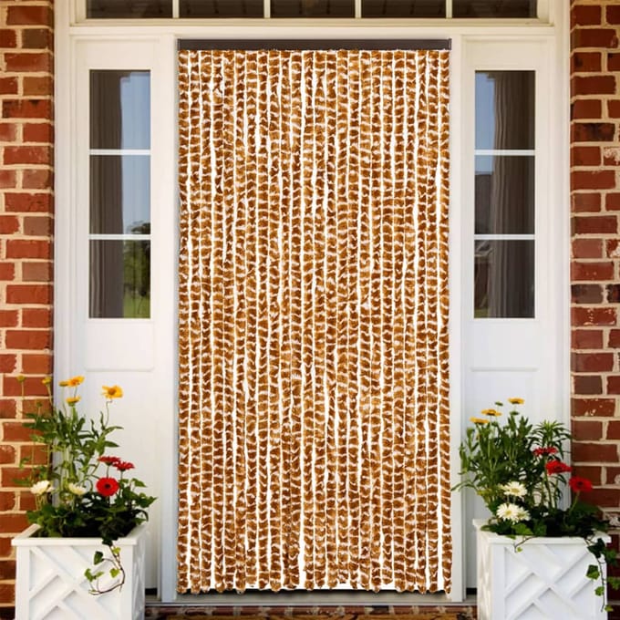 vidaXL - Vliegengordijn - 100x220 - cm - chenille - oker - en - wit