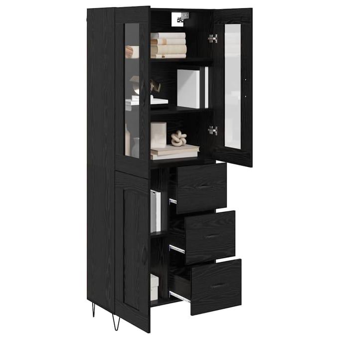 vidaXL - Highboard - Zwart - Eiken - 69,5 - x - 34 - x - 90 - cm - Bewerkt - hout