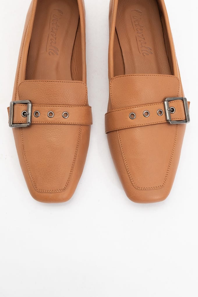 Noir Leren Plat Loafers Dames
