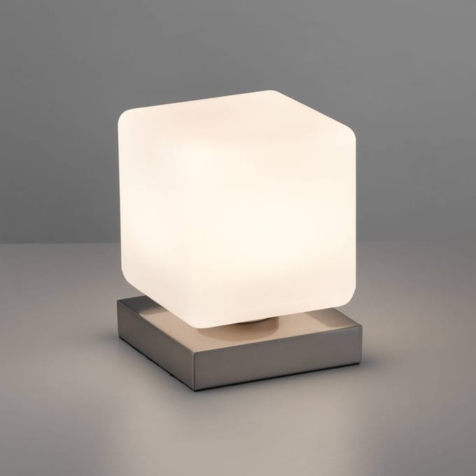 Paul Neuhaus LED tafellamp Dadoa, staal, glas, dimbaar