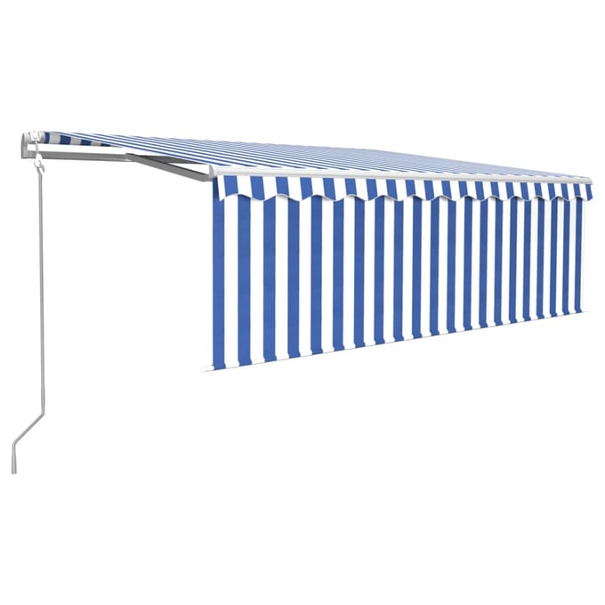 vidaXL - Luifel - automatisch - uittrekbaar - met - rolgordijn - 4,5x3 - m - blauw - wit