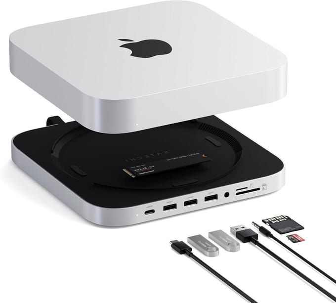 Mac Mini Hub - Docking Station - Opslag Uitbreiden - Met SSD Behuizing - 19.7 cm - Zilver
