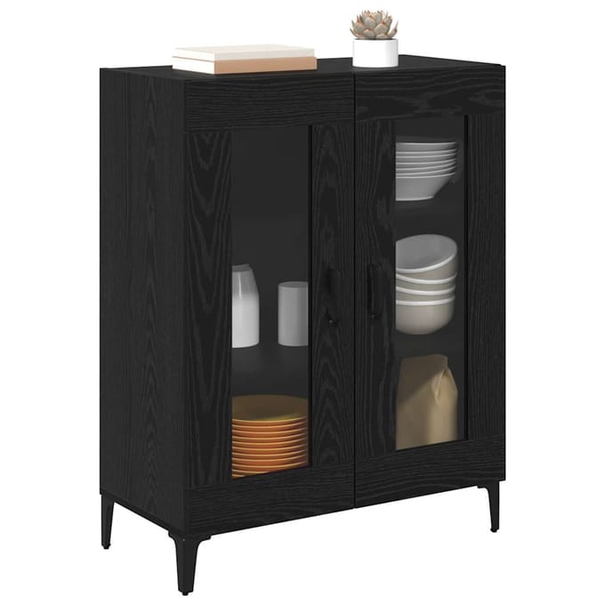 vidaXL Dressoir Zwart Eiken 69,5 x 34 x 90 cm Gemonteerd hout en ijzer