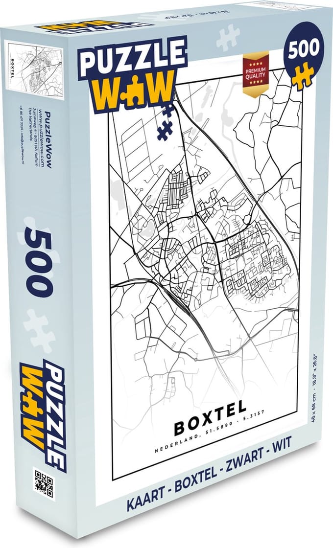 Puzzel Kaart - Boxtel - Zwart - Wit - Legpuzzel - Puzzel 500 stukjes