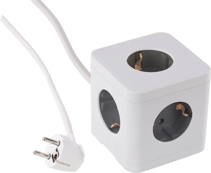 Q-Link stekkerdoos - cube - 5-voudig - randaarde - 3 x 1.5 mmÂ² - 1.5 m - wit/grijs