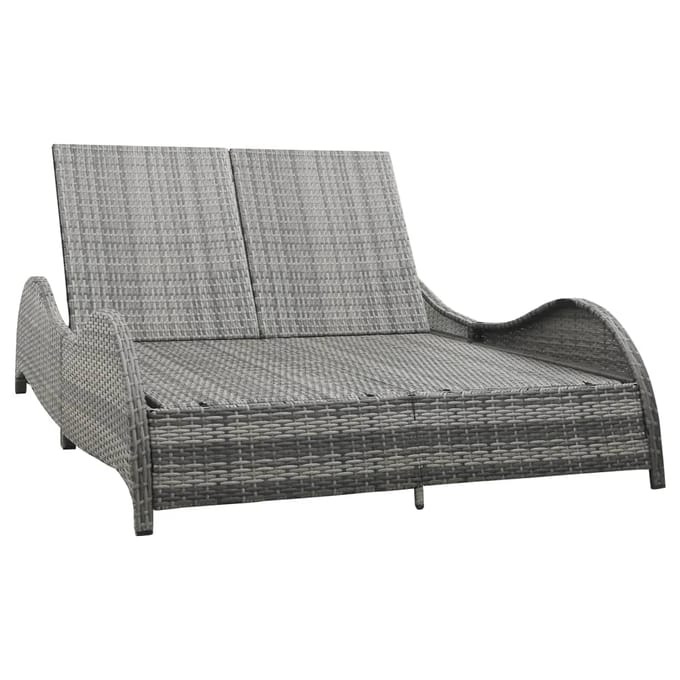 vidaXL - Ligbed - tweepersoons - met - kussen - poly - rattan - antraciet