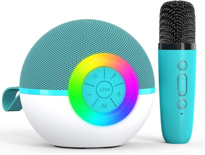 Draagbare Karaoke Machine met Draadloze Microfoon, Bluetooth Speaker en Lichteffecten
