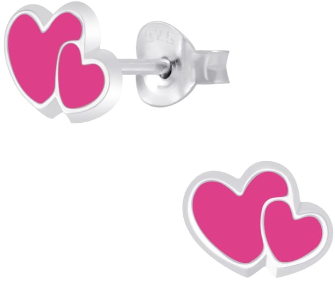 Joy|S - Zilveren hartje oorbellen - 9 x 6 mm - roze hartjes