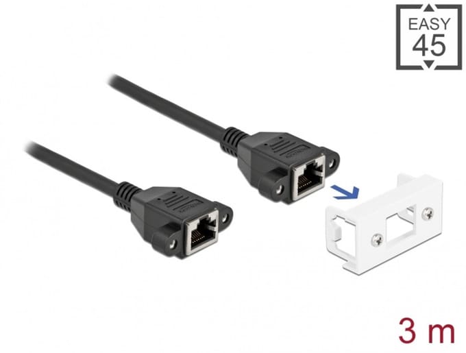 Delock Network Extension Cable for Easy 45 Module S/FTP RJ45 jack to RJ45 jack Cat.6A 3 m black