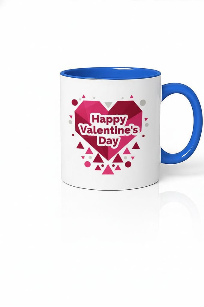 Valentijnsdag Mok Happy Valentine's Day - Wit met Blauw Handvat - Romantisch Hart Design Cadeau Beker