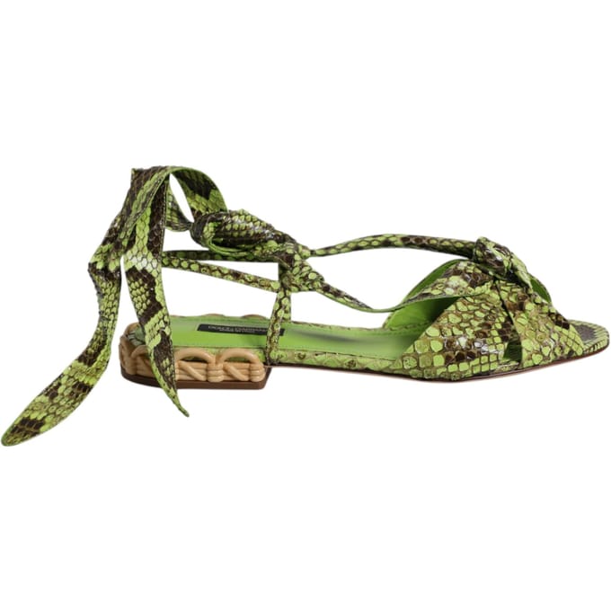 Dolce & Gabbana Groene Dierenprint Enkelband Sandalen Schoenen