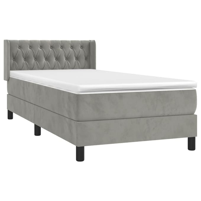 vidaXL - Boxspring - met - matras - fluweel - lichtgrijs - 90x200 - cm