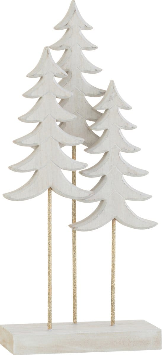 J-Line decoratie 3 Kerstbomen Op voet - hout - wit/goud - large