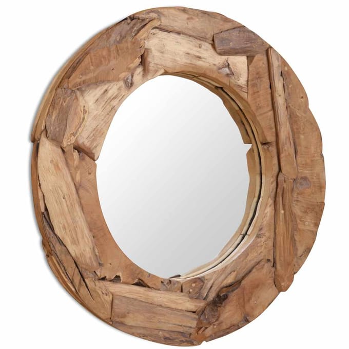 vidaXL - Decoratieve - spiegel - rond - 80 - cm - teakhout