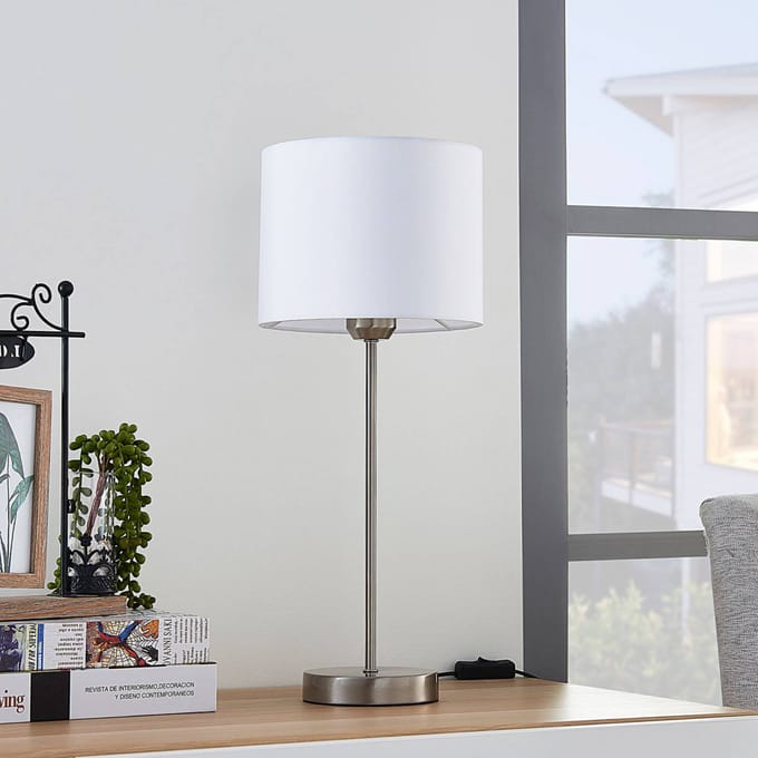Lindby - Tafellamp - 1licht - Stof, metaal - H: 48 cm - E27 - wit, nikkel gesatineerd