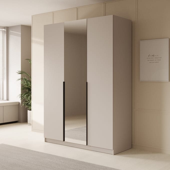Meubella - Kledingkast Sabre - Beige - 150 cm - Met spiegel